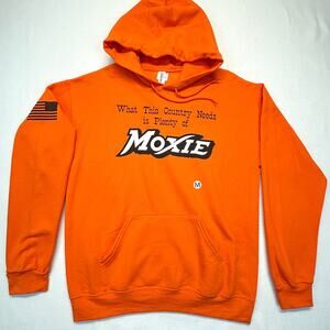 Moxie Soda Pop Hoodie Mens M Orange Sweatshirt Pullover Hooded Country Needs